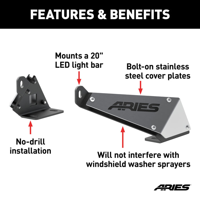 ARIES 15912 Jeep JK Hood Light Mounting Brackets for Select Jeep Wrangler