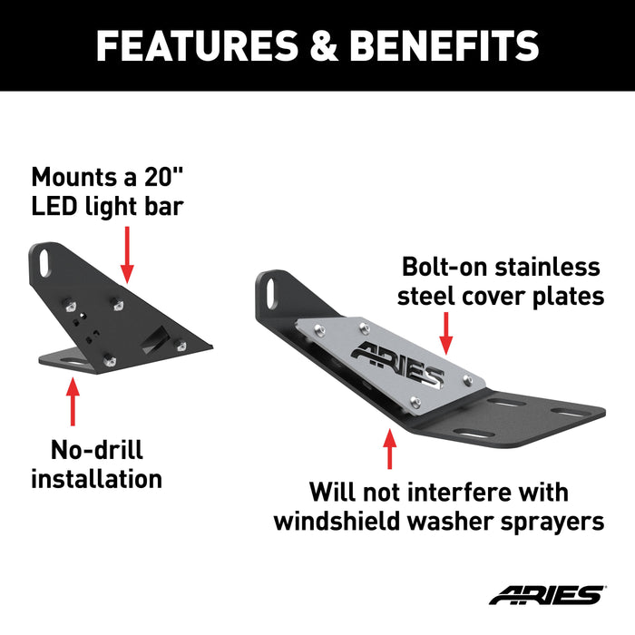 ARIES 15913 Jeep TJ Hood Light Mounting Brackets for Select Jeep Wrangler