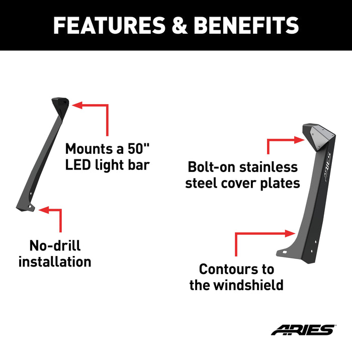 ARIES 15915 Jeep TJ Roof Light Mounting Brackets for Select Jeep Wrangler