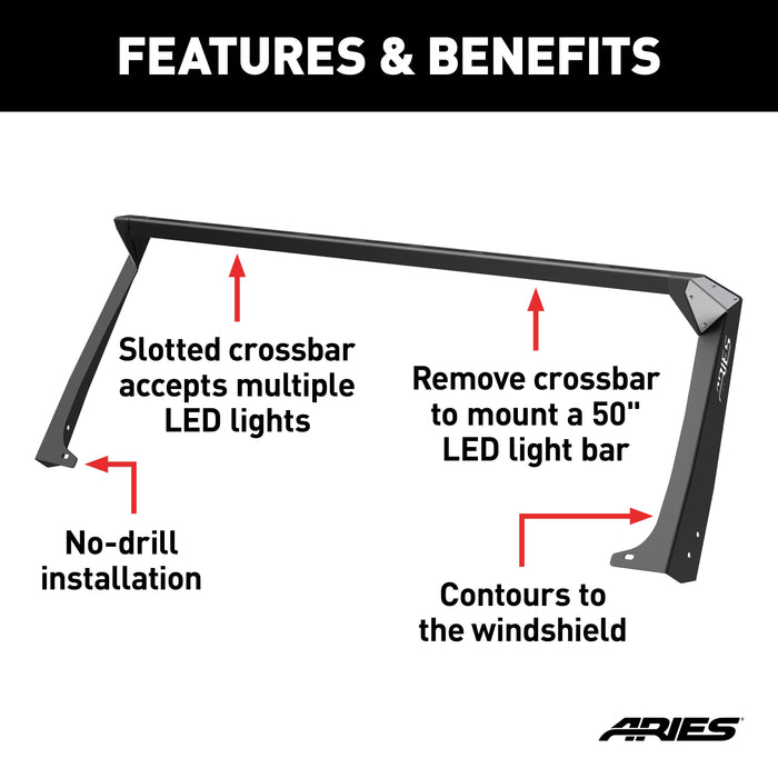 ARIES 15916 Jeep TJ Roof Light Mounting Brackets & Crossbar for Select Jeep Wrangler