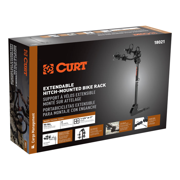 CURT 18021 Hitch-Mounted Bike Rack (2 Bikes, 1-1/4" or 2" Shank) - Truck Part Superstore