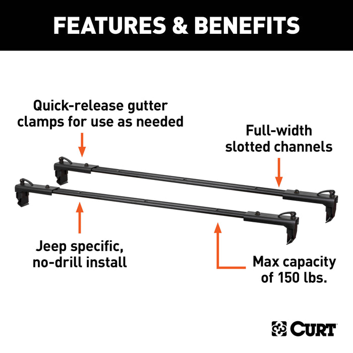 CURT 18122 Jeep Roof Rack Crossbars for Wrangler JL, Gladiator (2-Pack) - Truck Part Superstore