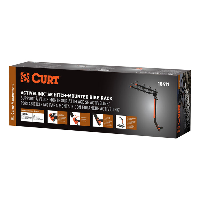 CURT 18411 CURT 18411 ActiveLink SE Hitch-Mounted Bike Rack, 4 Bikes, 2" Shank - Truck Part Superstore
