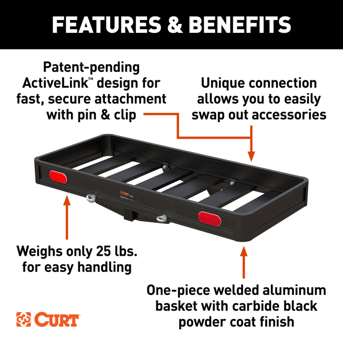 CURT 18415 CURT 18415 ActiveLink 49" x 22" Aluminum Cargo Carrier, Fits 2" Receiver - Truck Part Superstore