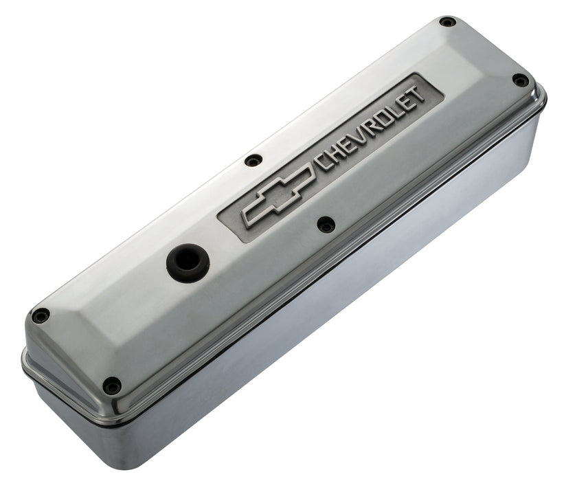 Proform 141-913 Engine Valve Cover; 2-Piece Tall Style; Die Cast; Polish w/Bowtie Logo; SB Chevy - Truck Part Superstore