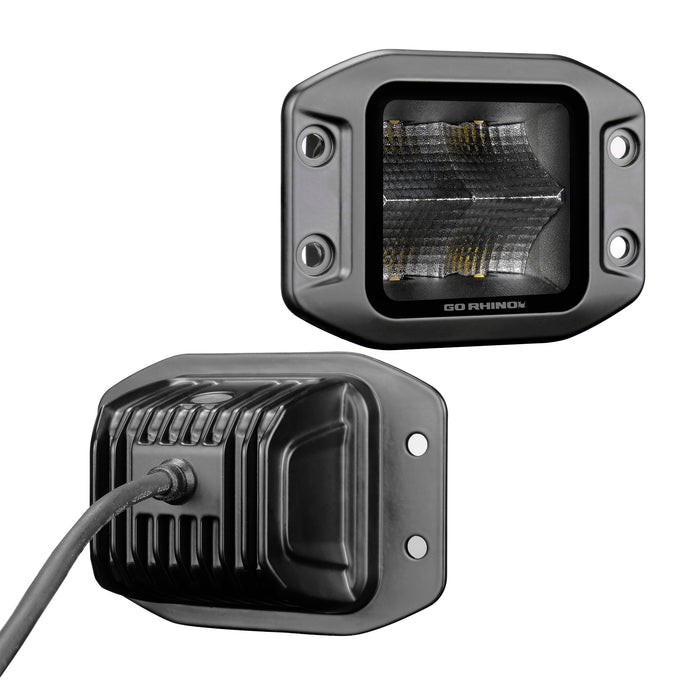 Go Rhino 750400321FCF Blackout Series Lights - Pair of 3x3 Cube Flood Light Kit - Flush Mount - Truck Part Superstore