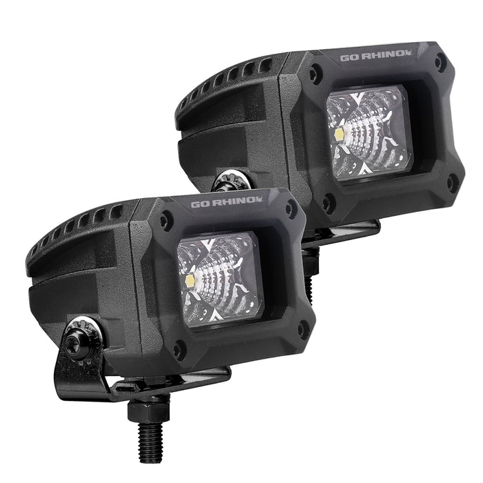 Go Rhino 751003023FBS Bright Series Lights - Pair of 3x2 Rectangle Flood Light Kit - Truck Part Superstore
