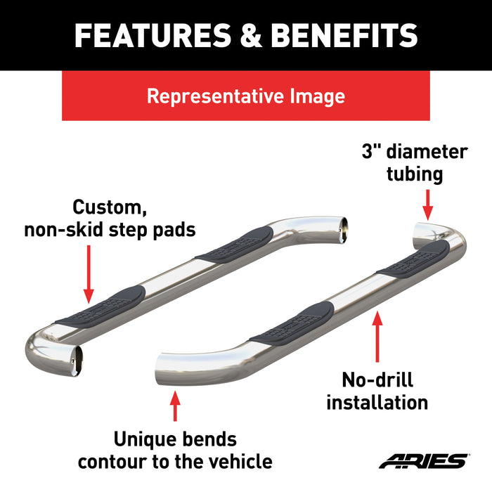 ARIES 201008-2 3" Round Polished Stainless Side Bars, Select Jeep Grand Cherokee for Select Jeep Grand Cherokee