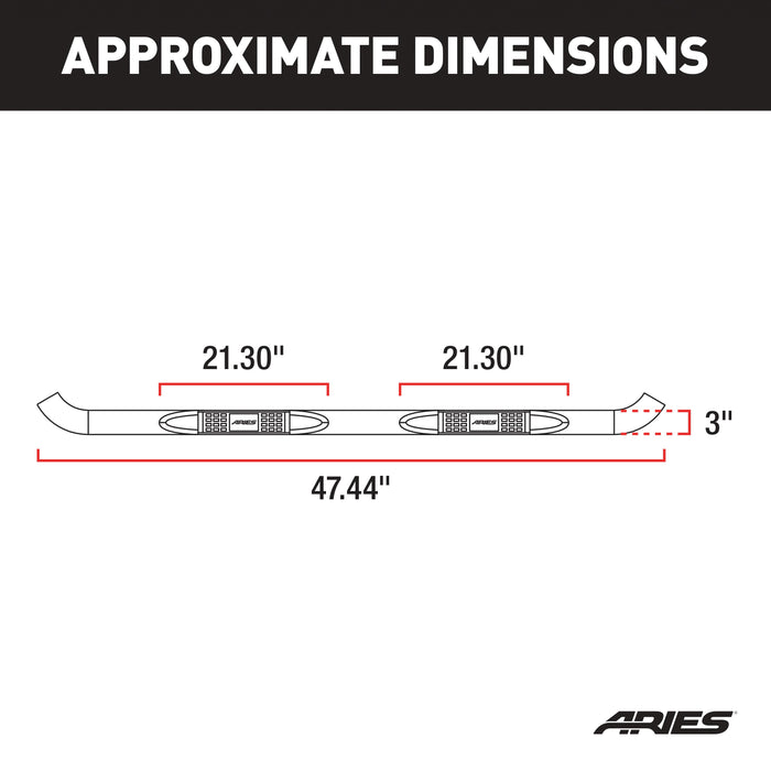 ARIES 203014 3" Round Black Steel Side Bars, Select Ford F-250, F-350 Super Duty for Select Ford F-250