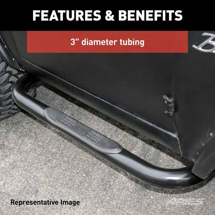 ARIES 203014 3" Round Black Steel Side Bars, Select Ford F-250, F-350 Super Duty for Select Ford F-250
