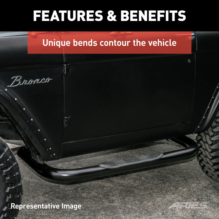 ARIES 203014 3" Round Black Steel Side Bars, Select Ford F-250, F-350 Super Duty for Select Ford F-250