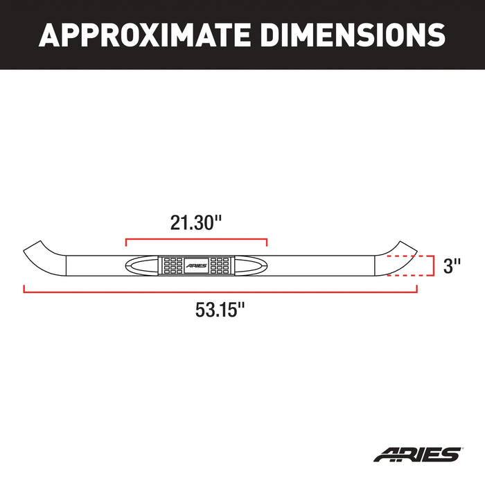 ARIES 204048 3" Round Black Steel Side Bars, Select Silverado, Sierra 1500, 2500, 3500 for Select Chevrolet Silverado 1500