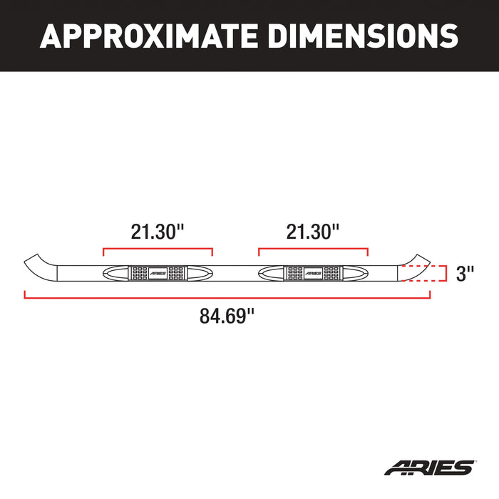 ARIES 205045 3" Round Black Steel Side Bars, Select Ram 1500 for Select Ram 1500