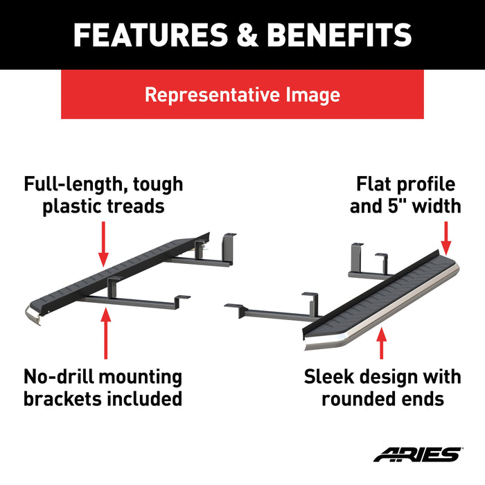 ARIES 2051027 AeroTread 5" x 67" Polished Stainless Running Boards, Select Toyota 4Runner for Select Toyota 4Runner