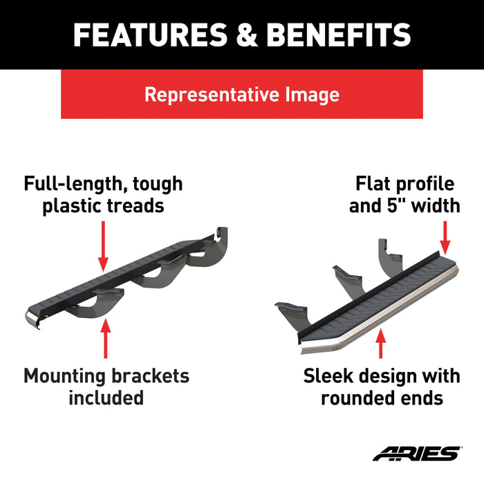 ARIES 2051037 AeroTread 5" x 70" Polished Stainless Running Boards, Select Nissan Rogue for Select Nissan Rogue