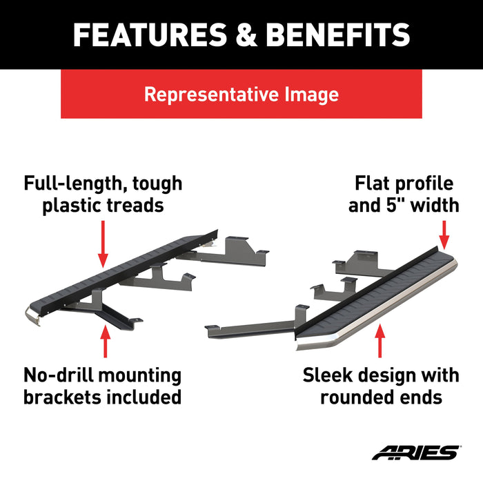 ARIES 2051041 AeroTread 5" x 73" Polished Stainless Running Boards, Select Chevrolet Blazer for Select Chevrolet Blazer
