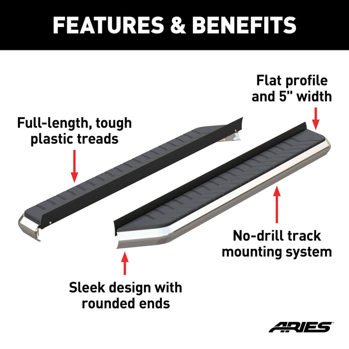 ARIES 2051867 AeroTread 5" x 67" Polished Stainless Running Boards (No Brackets) for Select Jeep Grand Cherokee