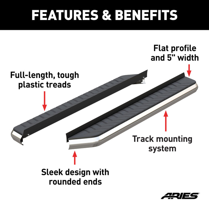 ARIES 2051870 AeroTread 5" x 70" Polished Stainless Running Boards (No Brackets) for Select Toyota Highlander