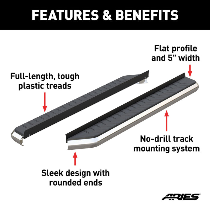 ARIES 2051873 AeroTread 5" x 73" Polished Stainless Running Boards (No Brackets) for Select Dodge Durango