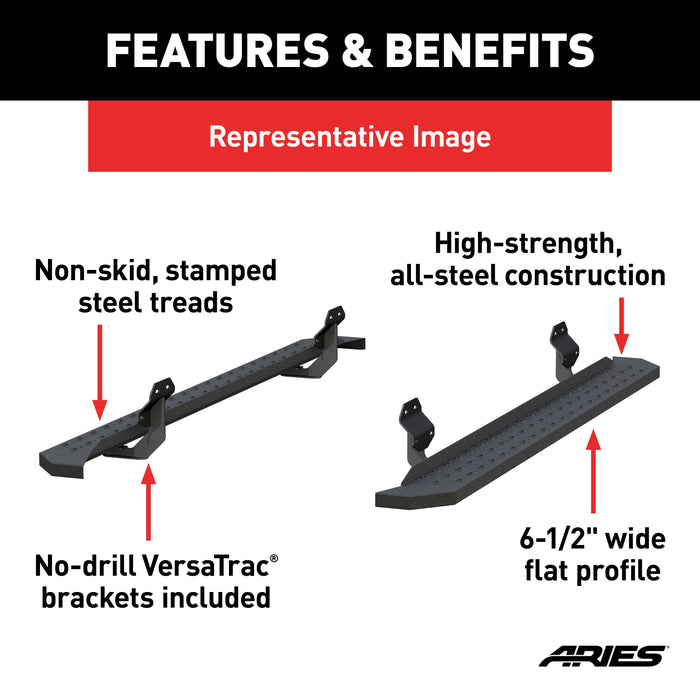 ARIES 2055515 RidgeStep 6-1/2" x 85" Black Steel Running Boards, Select Ram 1500 to 5500 for Select Ram 2500