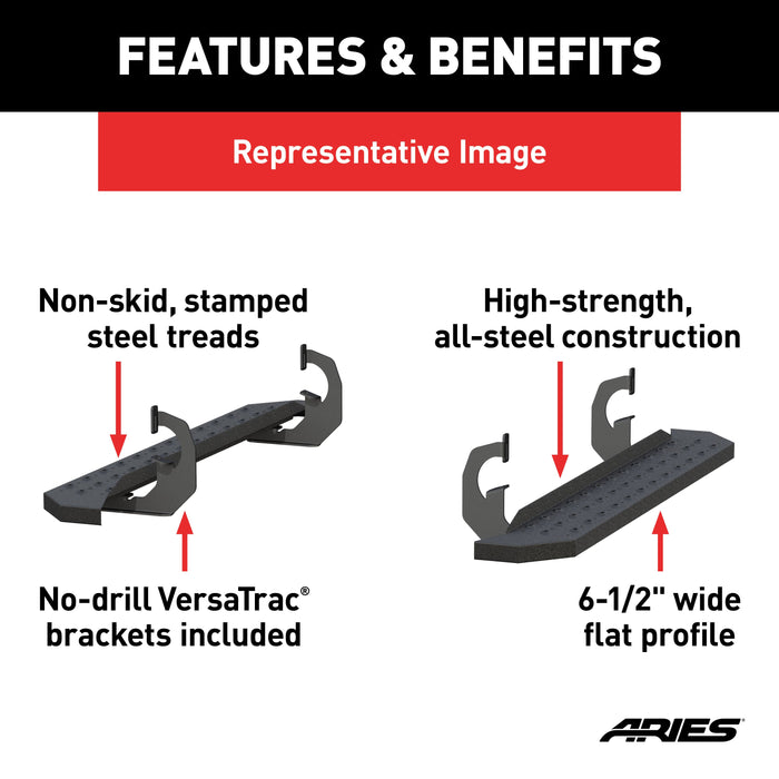 ARIES 2055527 RidgeStep 6-1/2" x 53" Black Steel Running Boards, Select Toyota Tundra for Select Toyota Tundra