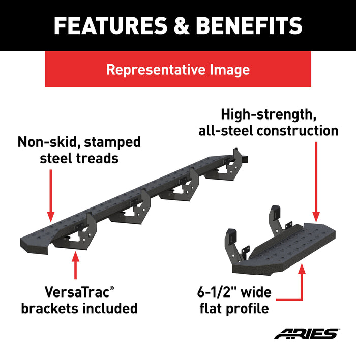 ARIES 2055534 RidgeStep 6-1/2" x 96", 36" Steel Running Boards, Select Sprinter 2500, 3500 for Select Mercedes-Benz Sprinter 2500