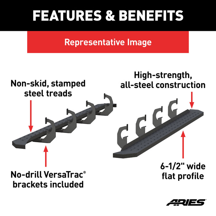 ARIES 2055549 RidgeStep 6-1/2" x 91" Black Steel Running Boards, Select Ram 1500 Crew Cab for Select Ram 1500