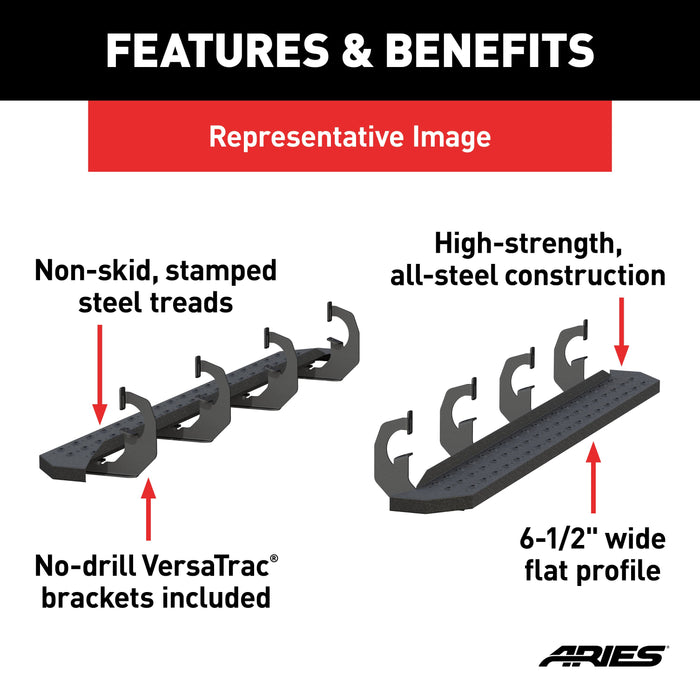 ARIES 2055556 RidgeStep Black Steel 6-1/2 x 75-Inch Truck Running Boards, Select Toyota Tundra Extended Cab for Select Toyota Tundra