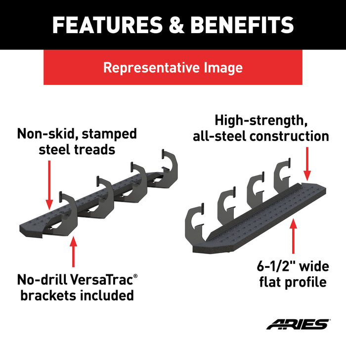 ARIES 2055558 RidgeStep Black Steel 6-1/2 x 75-Inch Truck Running Boards, Select Toyota Tacoma for Select Toyota Tacoma
