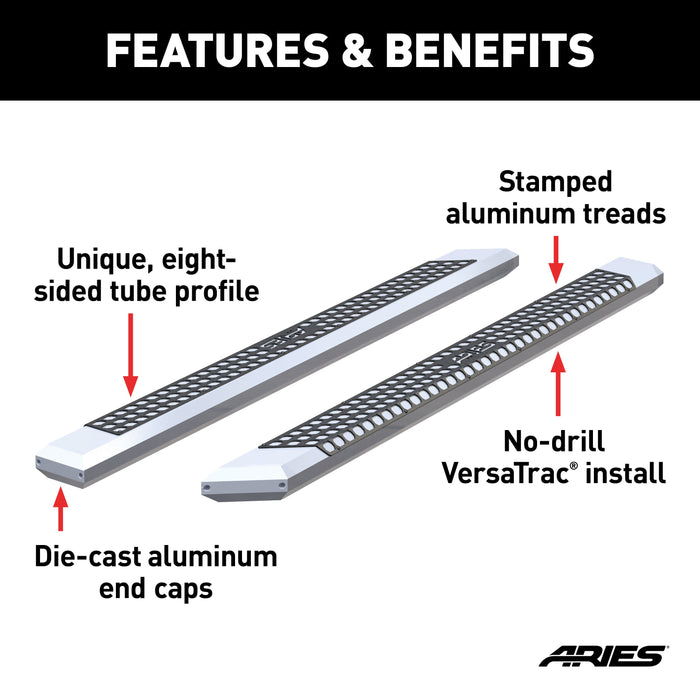 ARIES 2055891 AdvantEDGE 5-1/2" x 91" Chrome Aluminum Side Bars (No Brackets) for Select Ford F-250