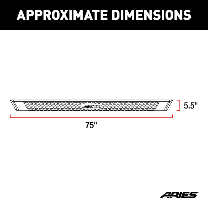 ARIES 2055975 AdvantEDGE 5-1/2" x 75" Black Aluminum Side Bars (No Brackets) for Select Ford F-250