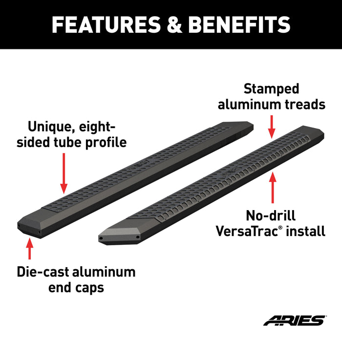 ARIES 2055991 AdvantEDGE 5-1/2" x 91" Black Aluminum Side Bars (No Brackets) for Select Ford F-250