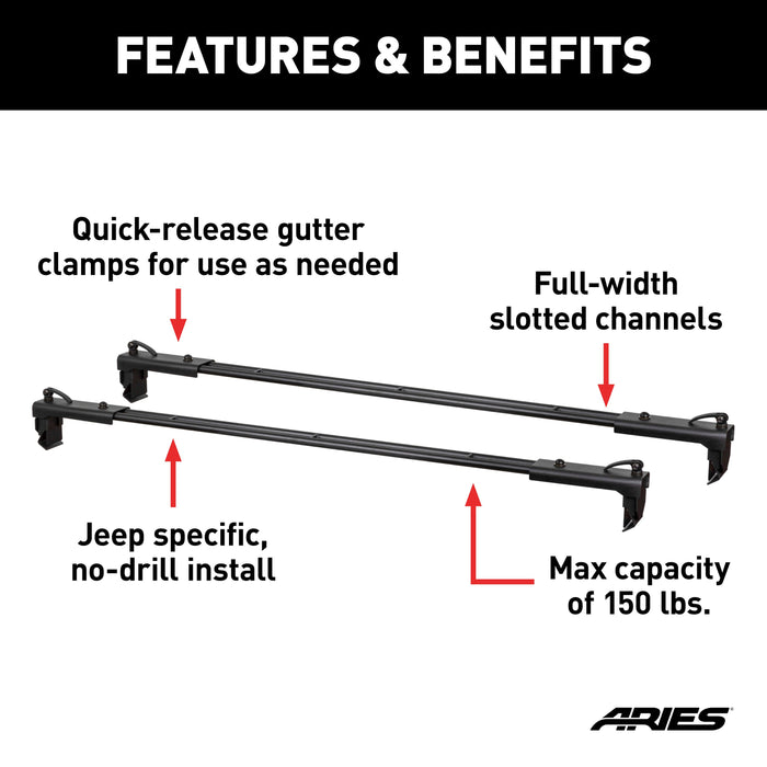 ARIES 2070450 Jeep Roof Rack Crossbars for Wrangler JK (2-Pack) for Select Jeep Wrangler