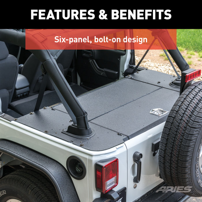 ARIES 2070465 Black Aluminum Security Cargo Lid, Select Jeep JK Unlimited for Select Jeep Wrangler