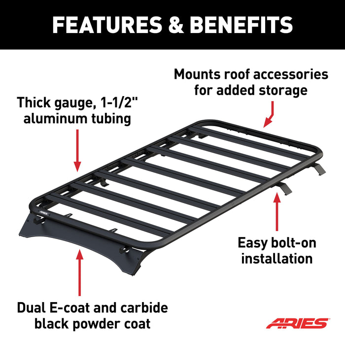 ARIES 2070610 Textured Black Aluminum Platform Roof Rack Cargo Carrier, Fits Select Ford Bronco 4-Door for Select Ford Bronco
