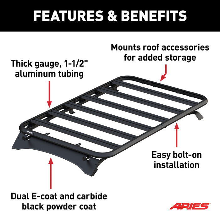 ARIES 2070615 Textured Black Aluminum Platform Roof Rack Cargo Carrier, Fits Select Ford Bronco 2-Door for Select Ford Bronco