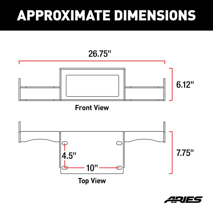 ARIES 2072102 TrailChaser Bumper Jeep JL, Gladiator Winch Reinforcement Bracket for Select Jeep Wrangler