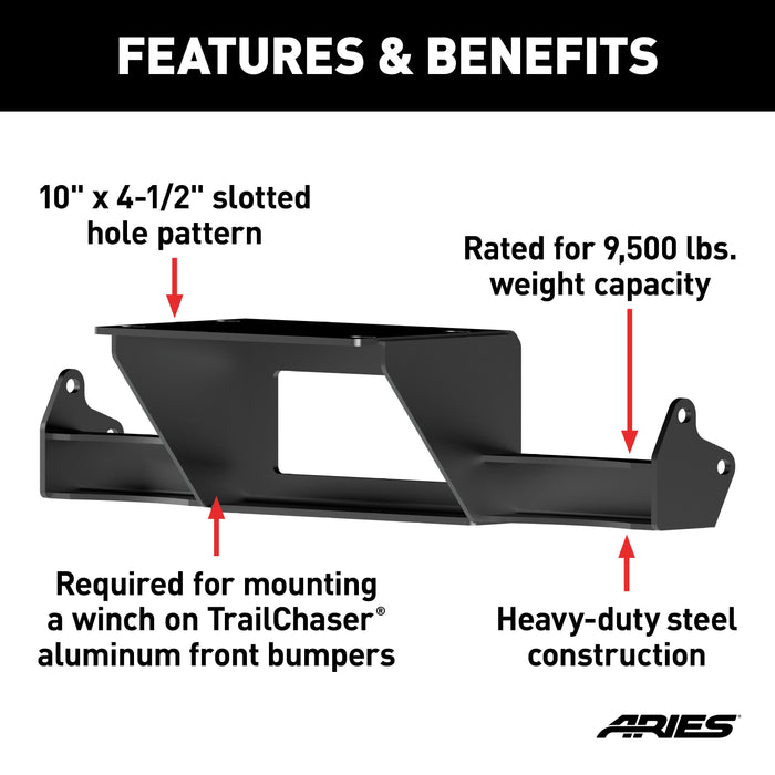ARIES 2072102 TrailChaser Bumper Jeep JL, Gladiator Winch Reinforcement Bracket for Select Jeep Wrangler