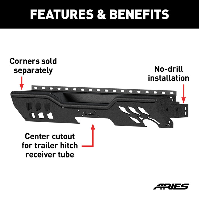 ARIES 2081021 TrailChaser Jeep Wrangler JK Aluminum Rear Bumper Center Section for Select Jeep Wrangler