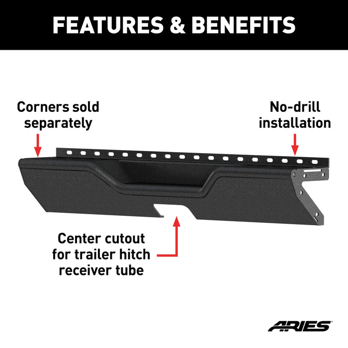 ARIES 2081025 TrailChaser Jeep Wrangler JL Aluminum Rear Bumper Center Section for Select Jeep Wrangler