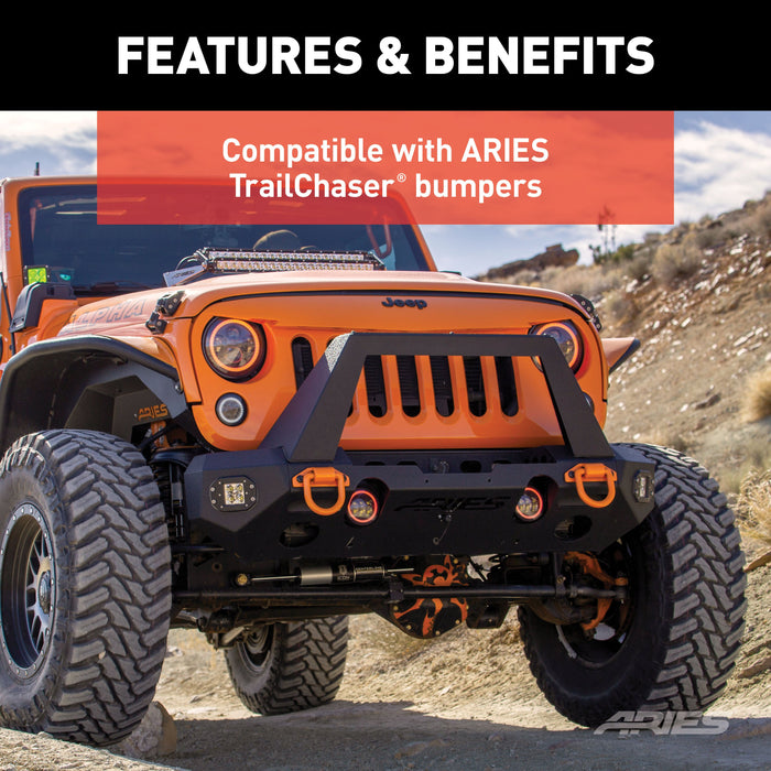 ARIES 2081101 TrailChaser Jeep Wrangler Aluminum Front Bumper Angular Brush Guard for Select Jeep Wrangler