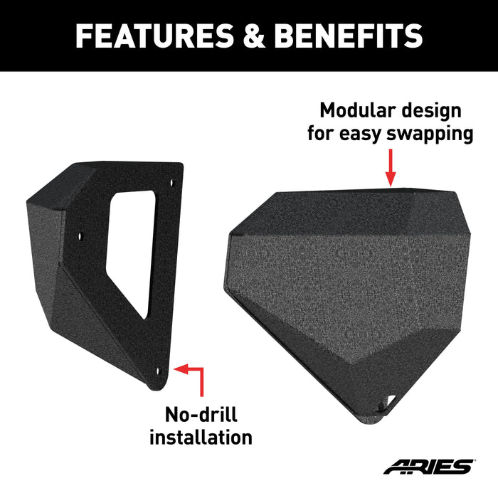 ARIES 2081207 TrailChaser Jeep Wrangler, Gladiator Aluminum Front Bumper Corners for Select Jeep Wrangler