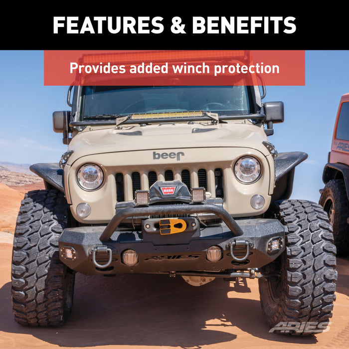 ARIES 2081252 TrailChaser Jeep Wrangler Steel Front Bumper Round Brush Guard for Select Jeep Wrangler