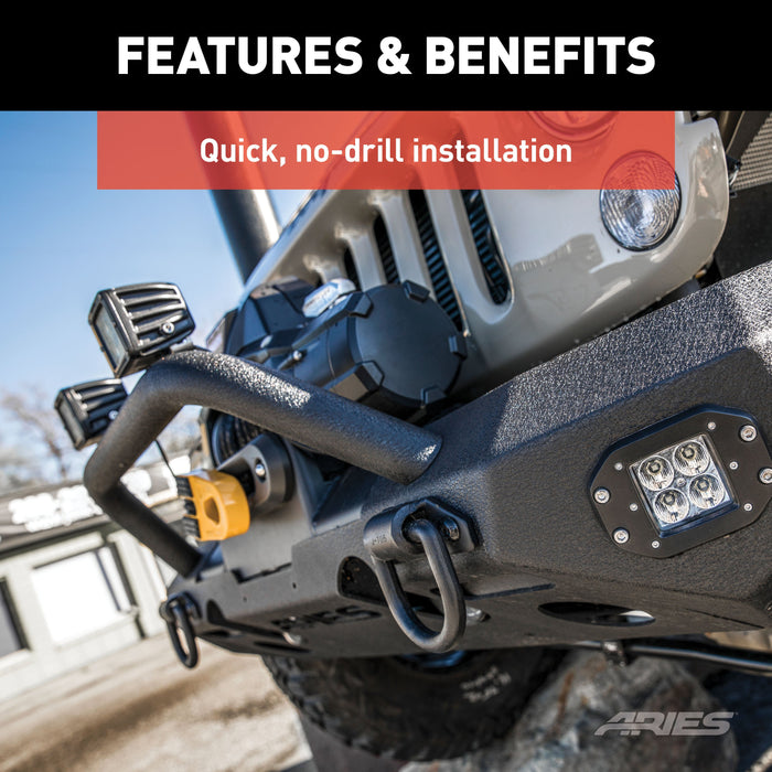 ARIES 2081252 TrailChaser Jeep Wrangler Steel Front Bumper Round Brush Guard for Select Jeep Wrangler