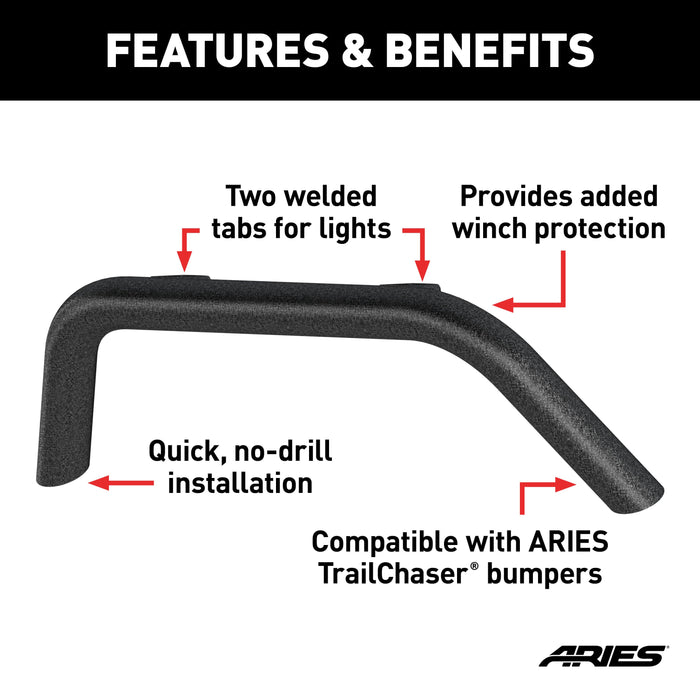 ARIES 2081255 TrailChaser Jeep Wrangler Aluminum Front Bumper Round Brush Guard for Select Jeep Wrangler