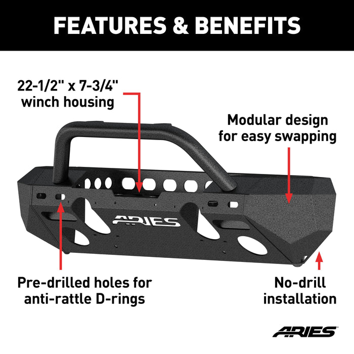 ARIES 2082054 TrailChaser Jeep Wrangler JK Aluminum Front Bumper (Option 4) for Select Jeep Wrangler