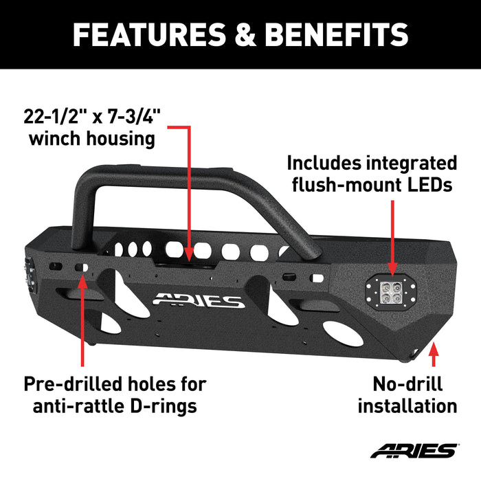 ARIES 2082058 TrailChaser Jeep Wrangler JK Aluminum Front Bumper (Option 3) for Select Jeep Wrangler