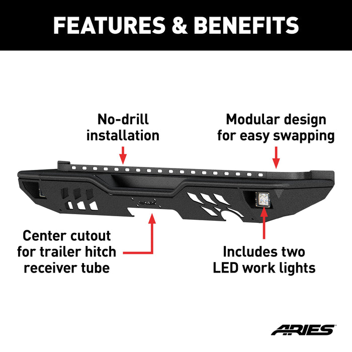 ARIES 2082061 TrailChaser Jeep Wrangler JK Aluminum Rear Bumper with LED Lights for Select Jeep Wrangler