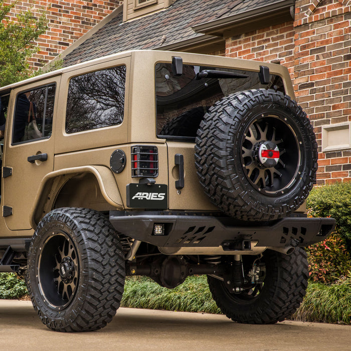 ARIES 2082061 TrailChaser Jeep Wrangler JK Aluminum Rear Bumper with LED Lights for Select Jeep Wrangler