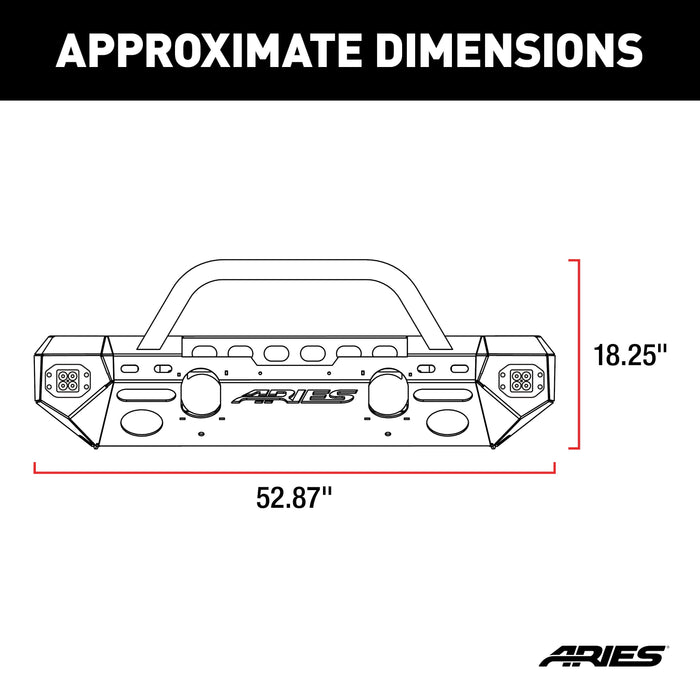 ARIES 2082094 TrailChaser Jeep Wrangler JL, Gladiator Aluminum Front Bumper (Option 3) for Select Jeep Wrangler